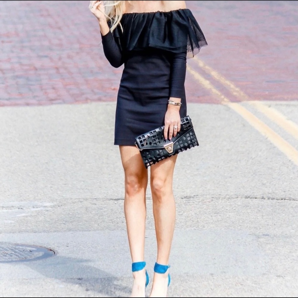 ZARA Black Tulle Off-Shoulder Mini Dress